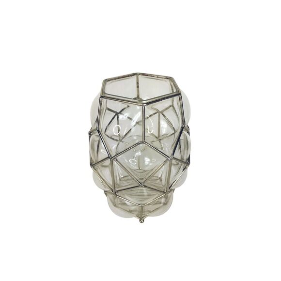 Vintage 30s Art Deco Caged Blown Bubble Glass Footed Vase Lantern Candle Holder - Picture 8 of 12